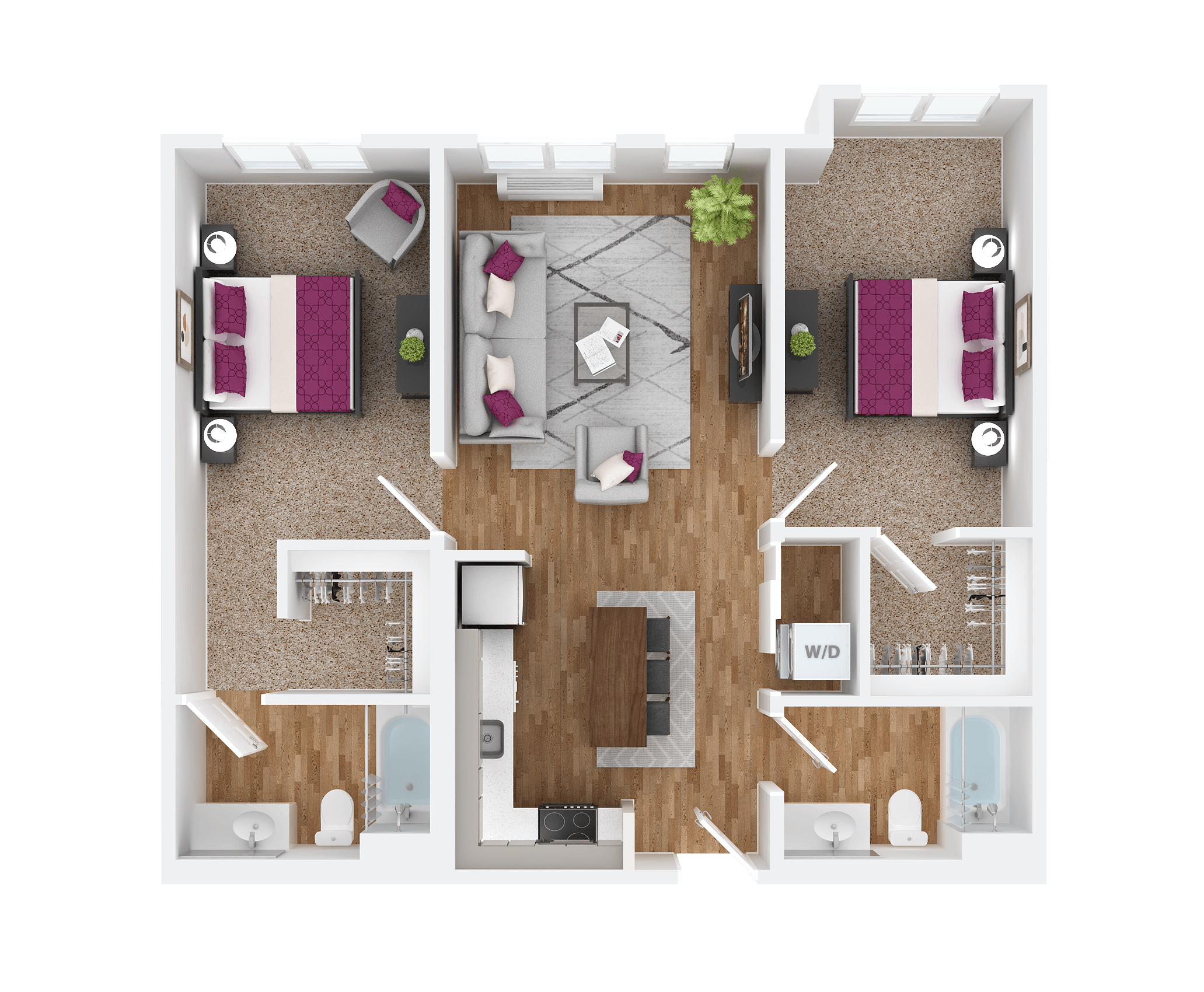Floor plan for 2 beds, 2 baths, 1011 sqft